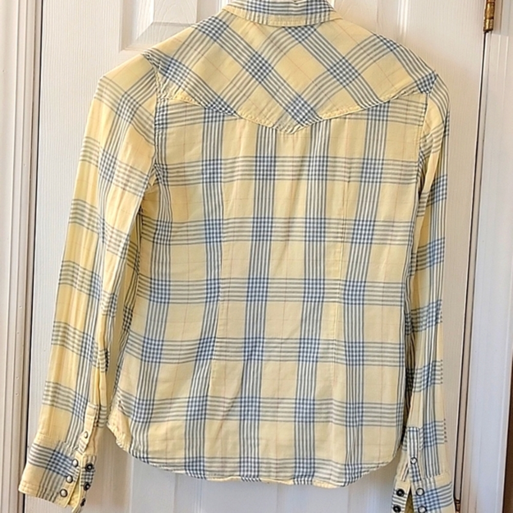 AMERICAN EAGLE Yellow and Blue Plaid Button-Up Shirt - Picture 2 of 7